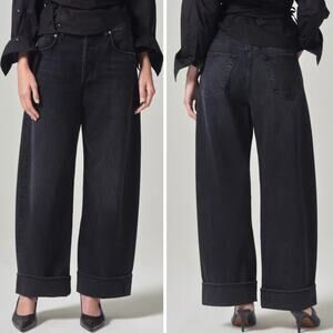 CITIZENS OF HUMANITY Ayla Baggy Cuffed Crop Jeans in Voila Black Size 30 NWT